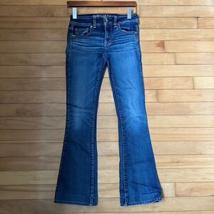 American Eagle Kick Boot size 0 Jeans  Whiskered Denim Mid Rise Slim 26x30